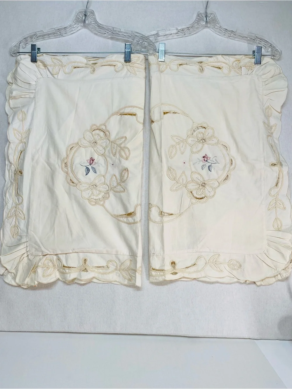 Set of 2 Pillow Covers/Cases Ruffles Embroidered Cottage Core Shabby Chic Dainty